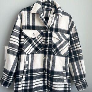Zara Black & Off White Plaid Shacket